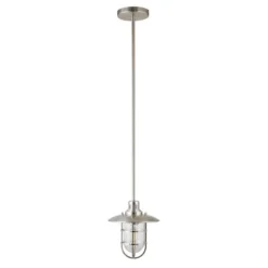 Bay 8.25" Wide Lantern Pendant With Glass/Metal Shade In Brushed Nickel/Clear