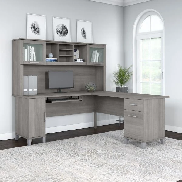 Bush Furniture Somerset 72W L Shaped Desk With Hutch In Platinum Gray 8 Bush Furniture Somerset 72W L Shaped Desk With Hutch In Platinum Gray - Image 8