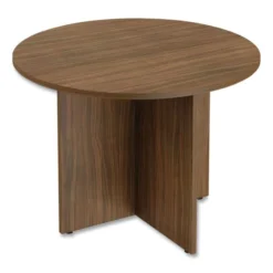 Alera Valencia Round Conference Table With Legs, 42" Diameter X 29.5h, Modern Walnut