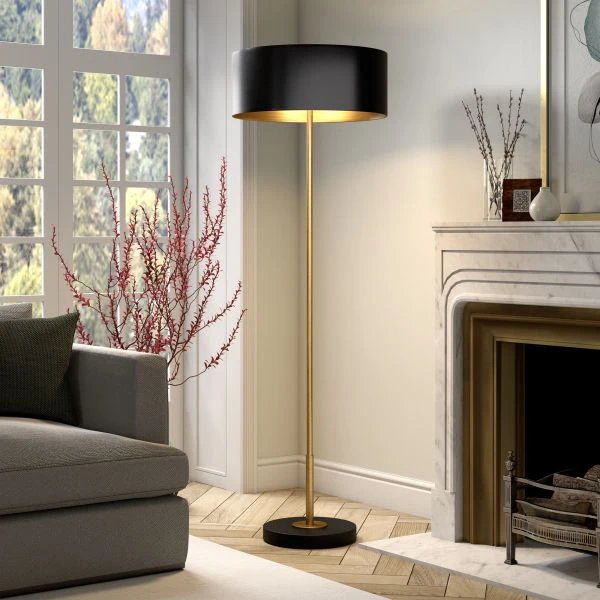 Hoffman 2-Light/Two-Tone Floor Lamp With Metal Shade In Brass/Blackened Bronze/Black 2 Hoffman 2-Light/Two-Tone Floor Lamp With Metal Shade In Brass/Blackened Bronze/Black - Image 2