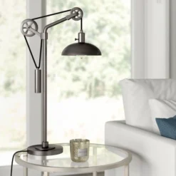 Neo 33.5" Tall Spoke Wheel Pulley System Table Lamp With Metal Shade In Aged Steel/Aged Steel 10 Neo 33.5" Tall Spoke Wheel Pulley System Table Lamp With Metal Shade In Aged Steel/Aged Steel -office furniture sale 949444fd2d95fb279f09787cdd41c8f7d5