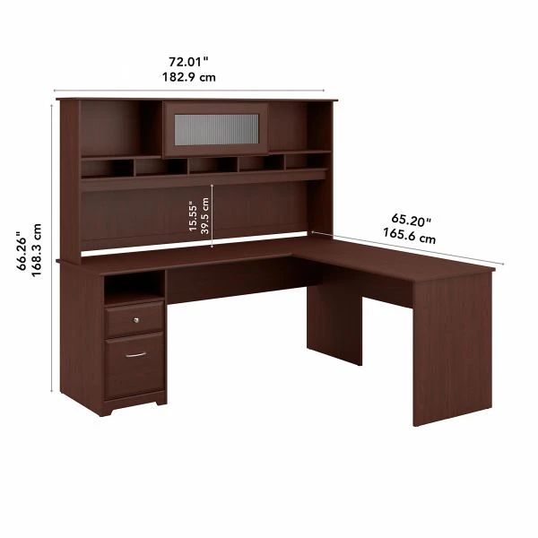 Bush Furniture Cabot 72W L Shaped Computer Desk With Hutch And Drawers In Harvest Cherry 3 Bush Furniture Cabot 72W L Shaped Computer Desk With Hutch And Drawers In Harvest Cherry - Image 3
