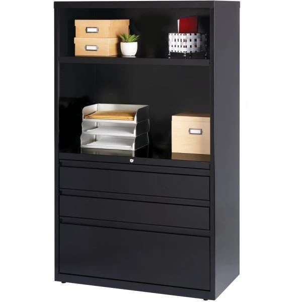 Lorell 3 Drawer Lateral File Cabinet Combo Unit, Letter/Legal/A4, 36" Wide, Black 3 Lorell 3 Drawer Lateral File Cabinet Combo Unit, Letter/Legal/A4, 36" Wide, Black - Image 3