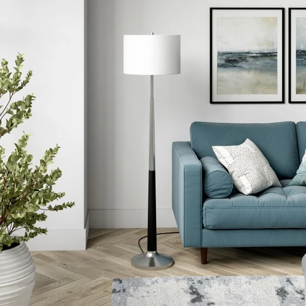 Lyon Two-Tone Floor Lamp With Fabric Shade In Brushed Nickel/Matte Black/White 4 Lyon Two-Tone Floor Lamp With Fabric Shade In Brushed Nickel/Matte Black/White - Image 4