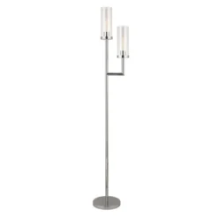 Basso 2-Light Torchiere Floor Lamp With Glass Shade In Polished Nickel/Clear