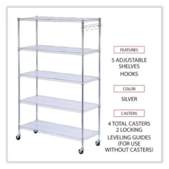 Alera 5-Shelf Wire Shelving Kit With Casters And Shelf Liners, 48w X 18d X 72h, Silver -office furniture sale 96b796dc3378d6da0d18b6c462ecafe3c1