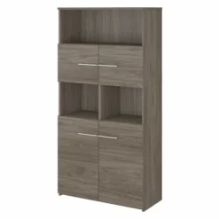 Bush Business Furniture Office 500 5 Shelf Bookcase With Doors In Modern Hickory