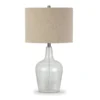 Helix 26.75" Tall Watermarked Table Lamp With Fabric Shade In Watermarked Glass/Flax