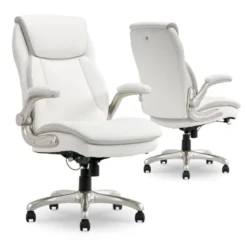 Serta Smart Layers Brinkley Ergonomic Bonded Leather High-Back Executive Chair, White/Silver -office furniture sale 97819325ccd728a440bf947115e4fe684e