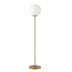 Theia Globe & Stem Floor Lamp With Plastic Shade In Brass/White