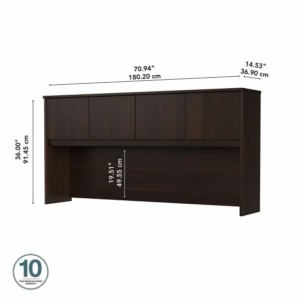 Bush Business Furniture Hybrid 72W Desk Hutch In Black Walnut 3 Bush Business Furniture Hybrid 72W Desk Hutch In Black Walnut - Image 3