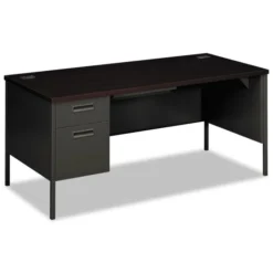 HON Metro Classic Series Left Pedestal "L" Workstation Desk, 66" X 30" X 29.5", Mahogany/Charcoal