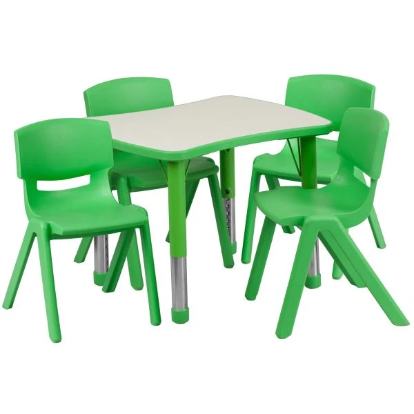 Flash Furniture 21.875''W X 26.625''L Adjustable Rectangular Green Plastic Activity Table Set With 4 School Stack Chairs 1 Flash Furniture 21.875''W X 26.625''L Adjustable Rectangular Green Plastic Activity Table Set With 4 School Stack Chairs