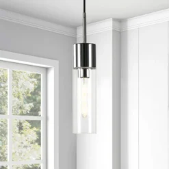 Lance 3.5" Wide Pendant With Glass Shade In Nickel/Clear -office furniture sale 9834da16b4fb0edae53e23c6f62e9f3204