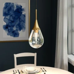 Ambrose 7.63" Wide Pendant With Glass Shade In Brass/Clear -office furniture sale 98b72038d427619a6f80e9bc402390ff08