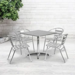 Flash Furniture 31.5'' Square Aluminum Indoor-Outdoor Table With 4 Slat Back Chairs