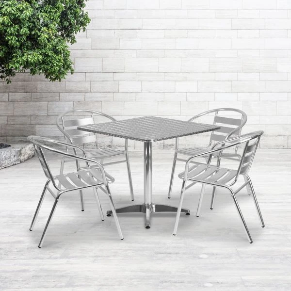 Flash Furniture 31.5'' Square Aluminum Indoor-Outdoor Table With 4 Slat Back Chairs 1 Flash Furniture 31.5'' Square Aluminum Indoor-Outdoor Table With 4 Slat Back Chairs