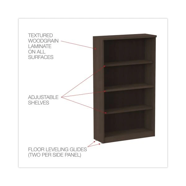 Alera Valencia Series Bookcase, Four-Shelf, 31.75w X 14d X 54.88h, Espresso 4 Alera Valencia Series Bookcase, Four-Shelf, 31.75w X 14d X 54.88h, Espresso - Image 4