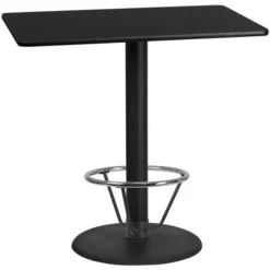 Stiles 30'' X 48'' Rectangular Black Laminate Table Top With 24'' Round Bar Height Table Base And Foot Ring