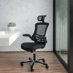 Flash Furniture High Back Mesh Executive Office Chair With Flip-Up Arms And Chrome-Nylon Designer Base