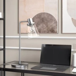 Granville 21" Tall Table Lamp With Glass Shade In Brushed Nickel/Clear -office furniture sale 9a4228f5b364cc14cd988437b7e0305675