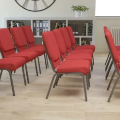 Flash Furniture HERCULES Series 18.5''W Red Fabric Stacking Church Chair With 4.25'' Thick Seat - Silver Vein Frame