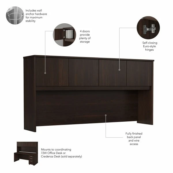 Bush Business Furniture Hybrid 72W Desk Hutch In Black Walnut 6 Bush Business Furniture Hybrid 72W Desk Hutch In Black Walnut - Image 6