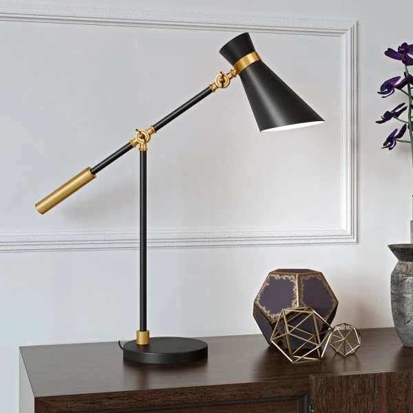 Rex 30" Tall Two-Tone Table Lamp With Metal Shade In Black/Brass/Black 2 Rex 30" Tall Two-Tone Table Lamp With Metal Shade In Black/Brass/Black - Image 2