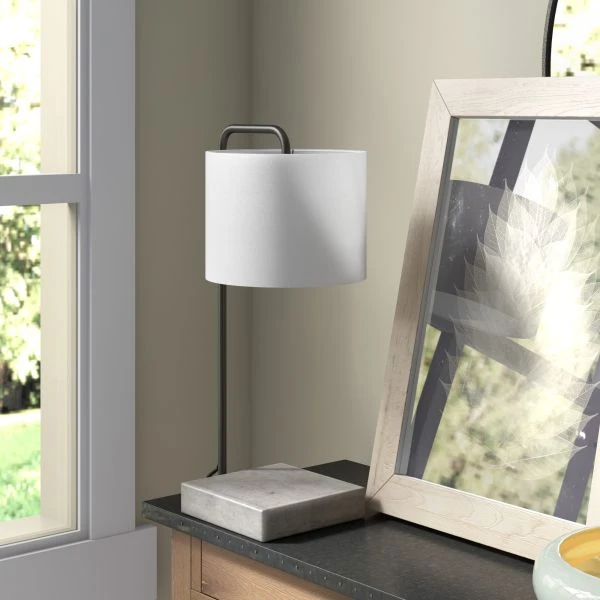 Roland 22" Tall Table Lamp With Fabric Shade In Blackened Bronze/Concrete/White 3 Roland 22" Tall Table Lamp With Fabric Shade In Blackened Bronze/Concrete/White - Image 3