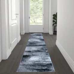 Rylan Collection 2' X 7' Gray Abstract Area Rug - Olefin Rug With Jute Backing For Hallway, Entryway, Bedroom, Living Room