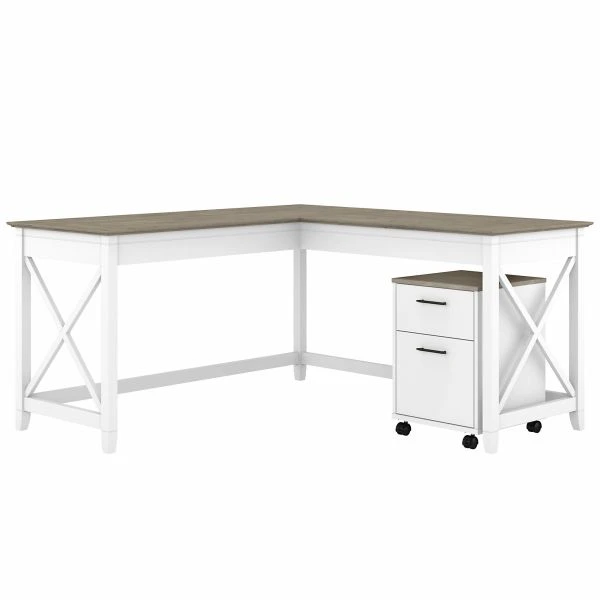 Bush Furniture Key West 60W L Shaped Desk With 2 Drawer Mobile File Cabinet In Pure White And Shiplap Gray 1 Bush Furniture Key West 60W L Shaped Desk With 2 Drawer Mobile File Cabinet In Pure White And Shiplap Gray
