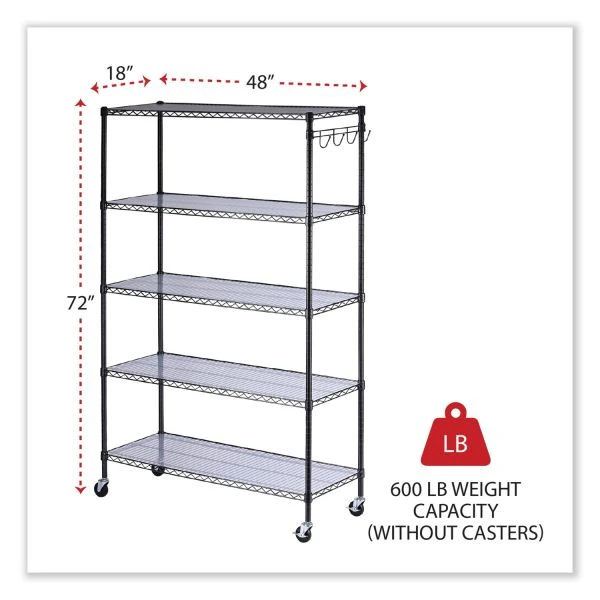 Alera 5-Shelf Wire Shelving Kit With Casters And Shelf Liners, 48w X 18d X 72h, Black Anthracite 5 Alera 5-Shelf Wire Shelving Kit With Casters And Shelf Liners, 48w X 18d X 72h, Black Anthracite - Image 5