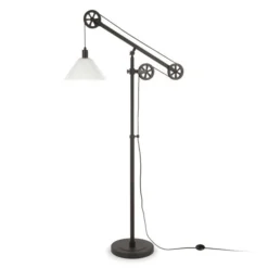 Descartes Pulley System Floor Lamp With Glass Shade In Blackened Bronze/White -office furniture sale 9e2b1e6d291b9aec6d0788a81f15b606d3