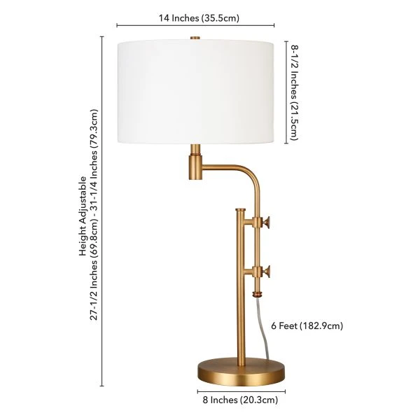 Polly Height-Adjustable Table Lamp With Fabric Shade In Brass/White 3 Polly Height-Adjustable Table Lamp With Fabric Shade In Brass/White - Image 3
