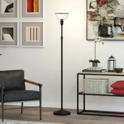 Francis Torchiere Floor Lamp With Ribbed Glass Shade In Blackened Bronze/Clear 12 Francis Torchiere Floor Lamp With Ribbed Glass Shade In Blackened Bronze/Clear -office furniture sale 9ea8bcbcc6879f862413fc4ef30f9566ab