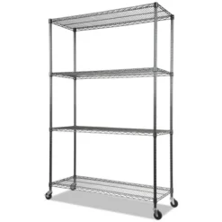 Alera NSF Certified 4-Shelf Wire Shelving Kit With Casters, 48w X 18d X 72h, Black Anthracite