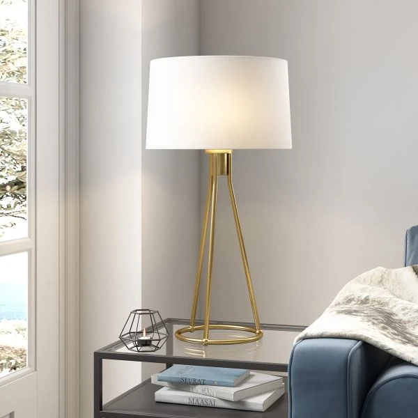 Nova 28" Tall Table Lamp With Fabric Shade In Brass/White 3 Nova 28" Tall Table Lamp With Fabric Shade In Brass/White - Image 3