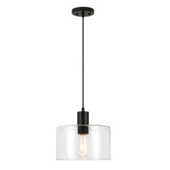 Henri 10" Wide Pendant With Glass Shade In Blackened Bronze/Clear