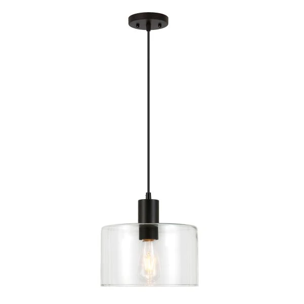 Henri 10" Wide Pendant With Glass Shade In Blackened Bronze/Clear 1 Henri 10" Wide Pendant With Glass Shade In Blackened Bronze/Clear