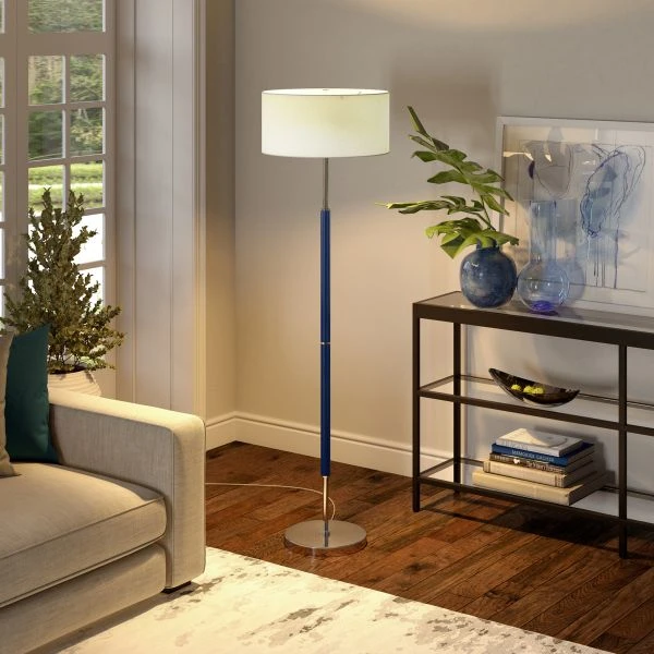 Simone 2-Light Floor Lamp With Fabric Shade In Blue/Polished Nickel/White 2 Simone 2-Light Floor Lamp With Fabric Shade In Blue/Polished Nickel/White - Image 2