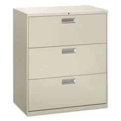 HON 600 Series Three-Drawer Lateral File, Letter/Legal/A4, 36w X 18d, Light Gray