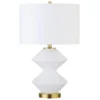 Caserta 22.75" Tall Double Gourd Lamp With Fabric Shade In Matte White/Brass/White