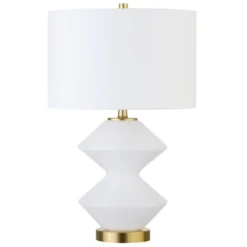 Caserta 22.75" Tall Double Gourd Lamp With Fabric Shade In Matte White/Brass/White