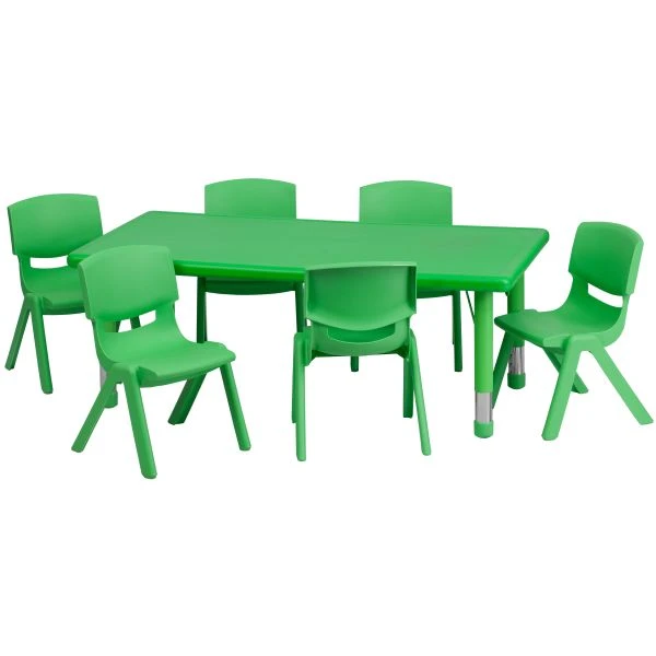 Flash Furniture 24''W X 48''L Adjustable Rectangular Green Plastic Activity Table Set With 6 School Stack Chairs 2 Flash Furniture 24''W X 48''L Adjustable Rectangular Green Plastic Activity Table Set With 6 School Stack Chairs - Image 2