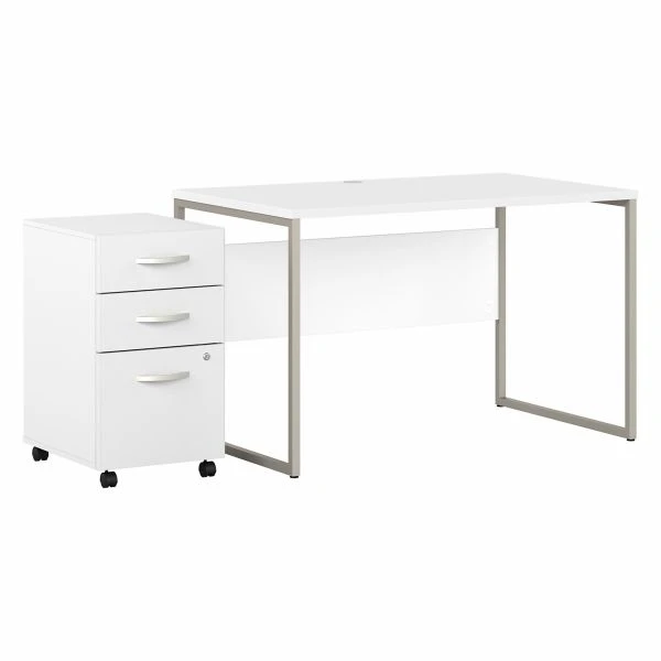Bush Business Furniture Hybrid 48W X 30D Computer Table Desk With 3 Drawer Mobile File Cabinet In White 1 Bush Business Furniture Hybrid 48W X 30D Computer Table Desk With 3 Drawer Mobile File Cabinet In White