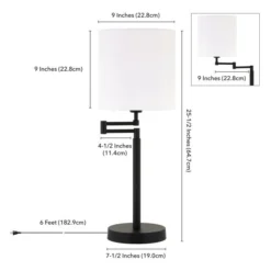 Moby 25.5" Tall Swing Arm Table Lamp With Fabric Drum Shade In Blackened Bronze/White -office furniture sale a0cec23175301880bbc6d8e64315ed0cf7