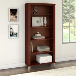 Bush Furniture Somerset Tall 5 Shelf Bookcase In Hansen Cherry -office furniture sale a11db5ff3d40e9ae69ba2c5dc8ec866cf5
