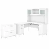 Bush Furniture Somerset 60W L Shaped Desk With Hutch And Lateral File Cabinet In White