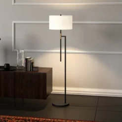 Nico 63" Tall Floor Lamp With Fabric Shade In Matte Black/Brass/White -office furniture sale a1431d6eebe7a83077e81d68b6b6ac89fa