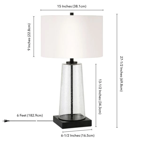 Dax 27.5" Tall Table Lamp With Fabric Shade In Seeded Glass/Blackened Bronze/White 5 Dax 27.5" Tall Table Lamp With Fabric Shade In Seeded Glass/Blackened Bronze/White - Image 5